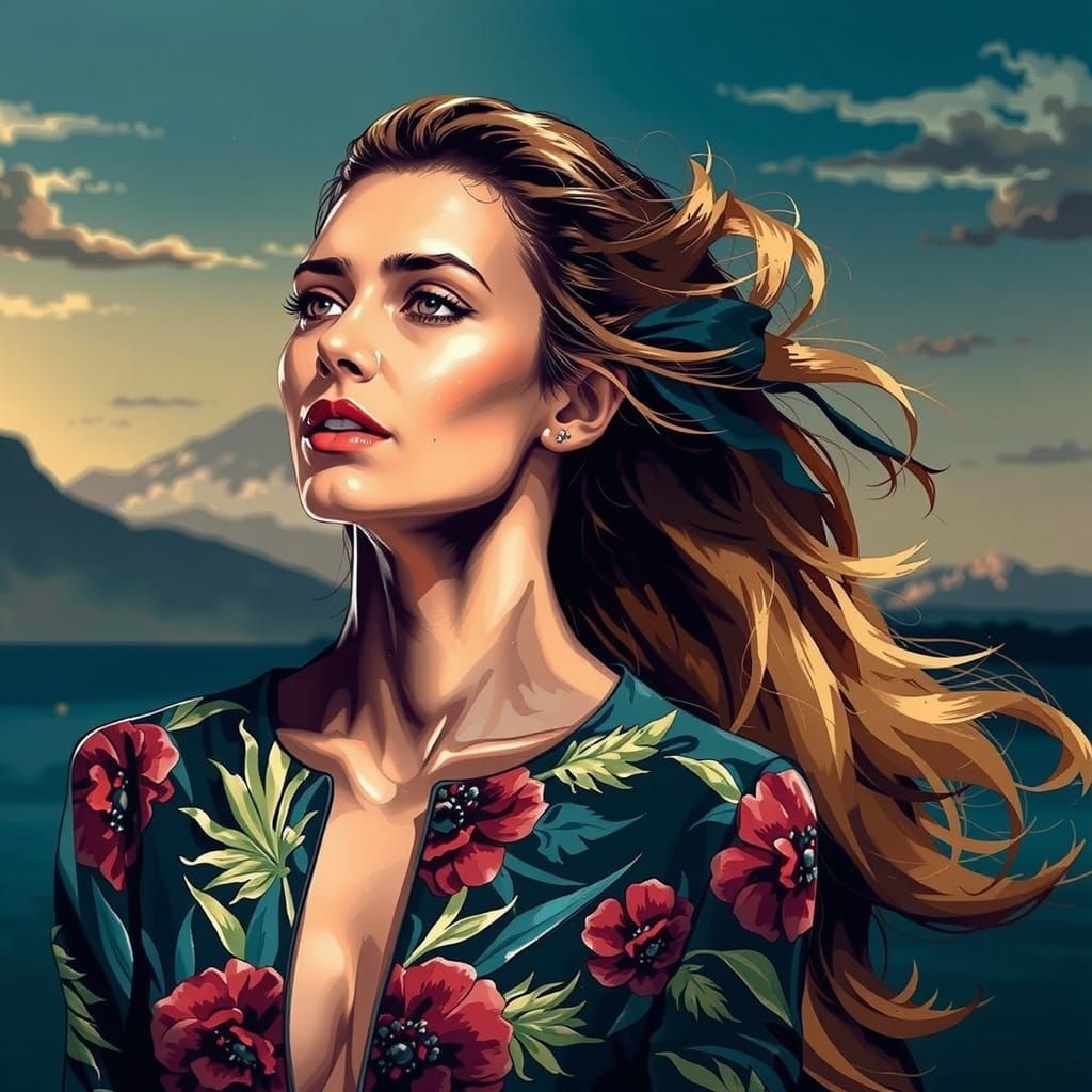 Floral Jacket Portrait in Underground Comic Style