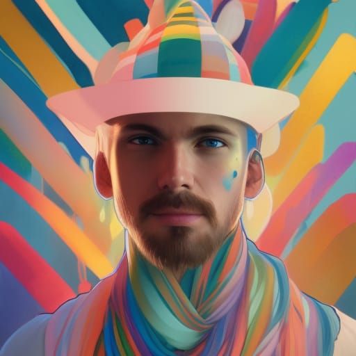 Rainbow Feather Portrait in Hyperdetailed Art Nouveau Style