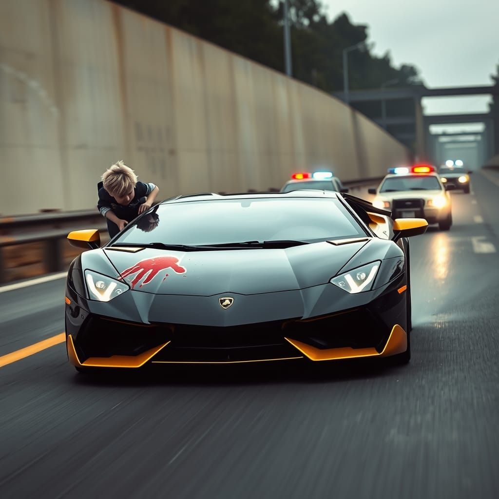 Dark Elegance: A Lamborghini Speeds Down the Highway