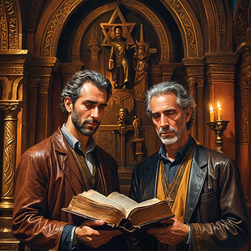 Synagogue Scene with Men in Historic Setting