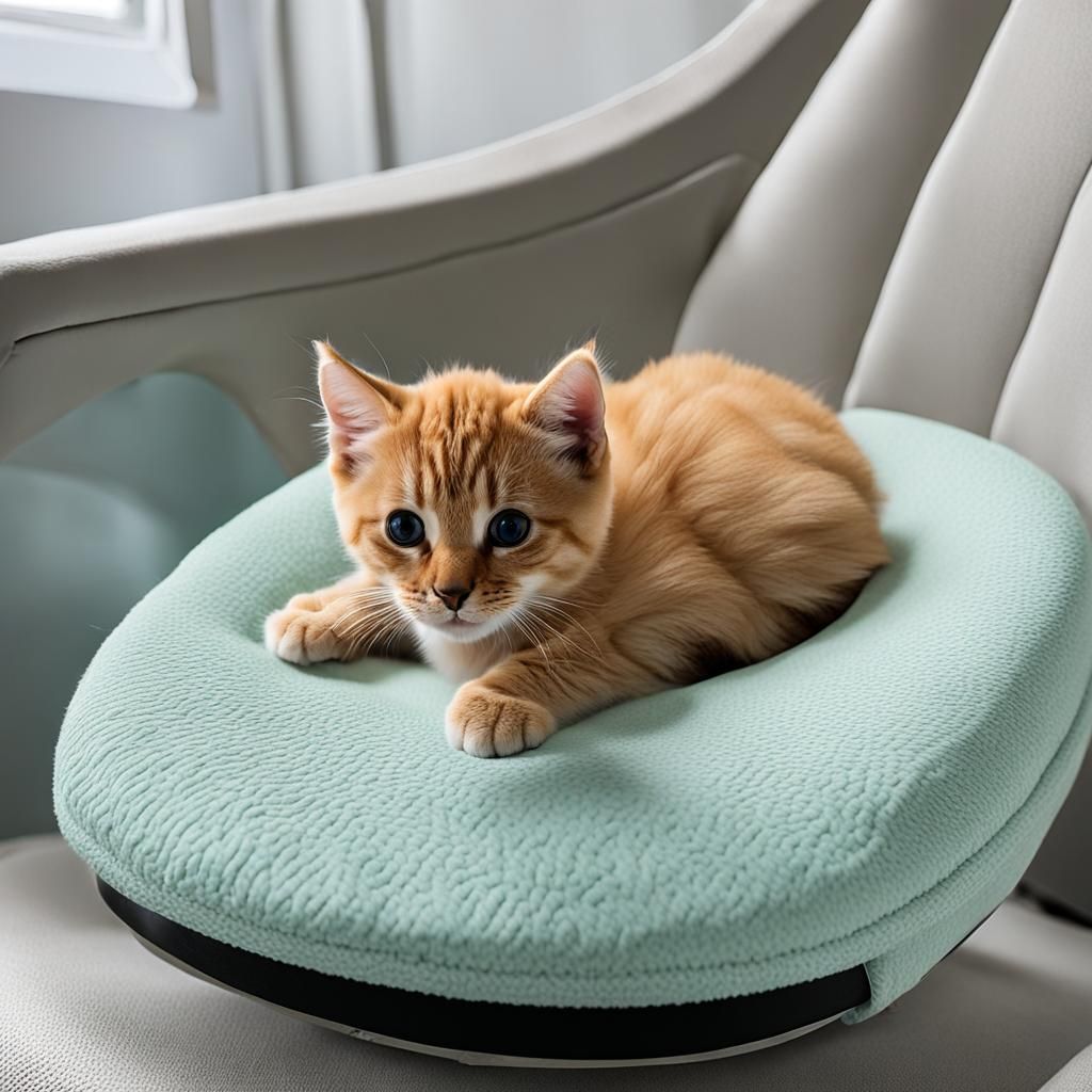 Cute Blonde Kitten Named Simba in Baby Seat