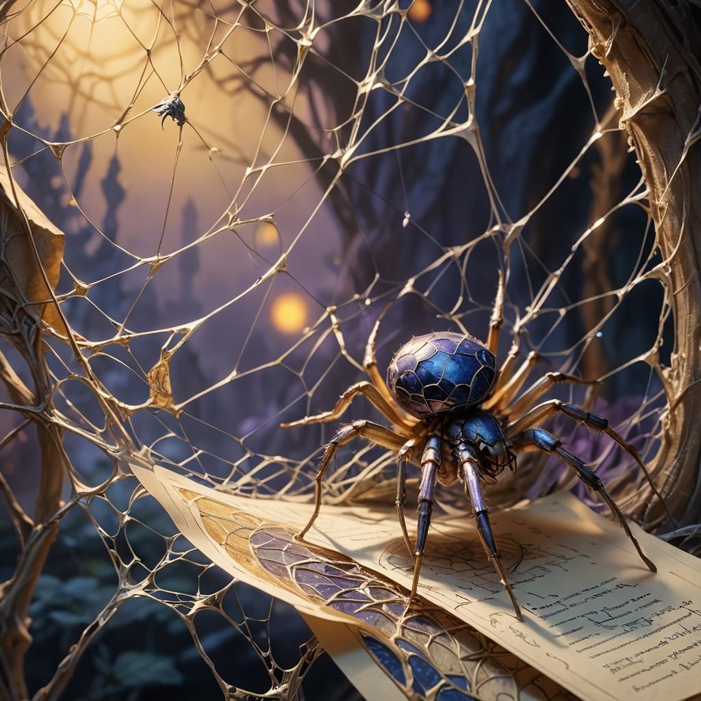 Spider Web with Paper in Fantasy Art Style
