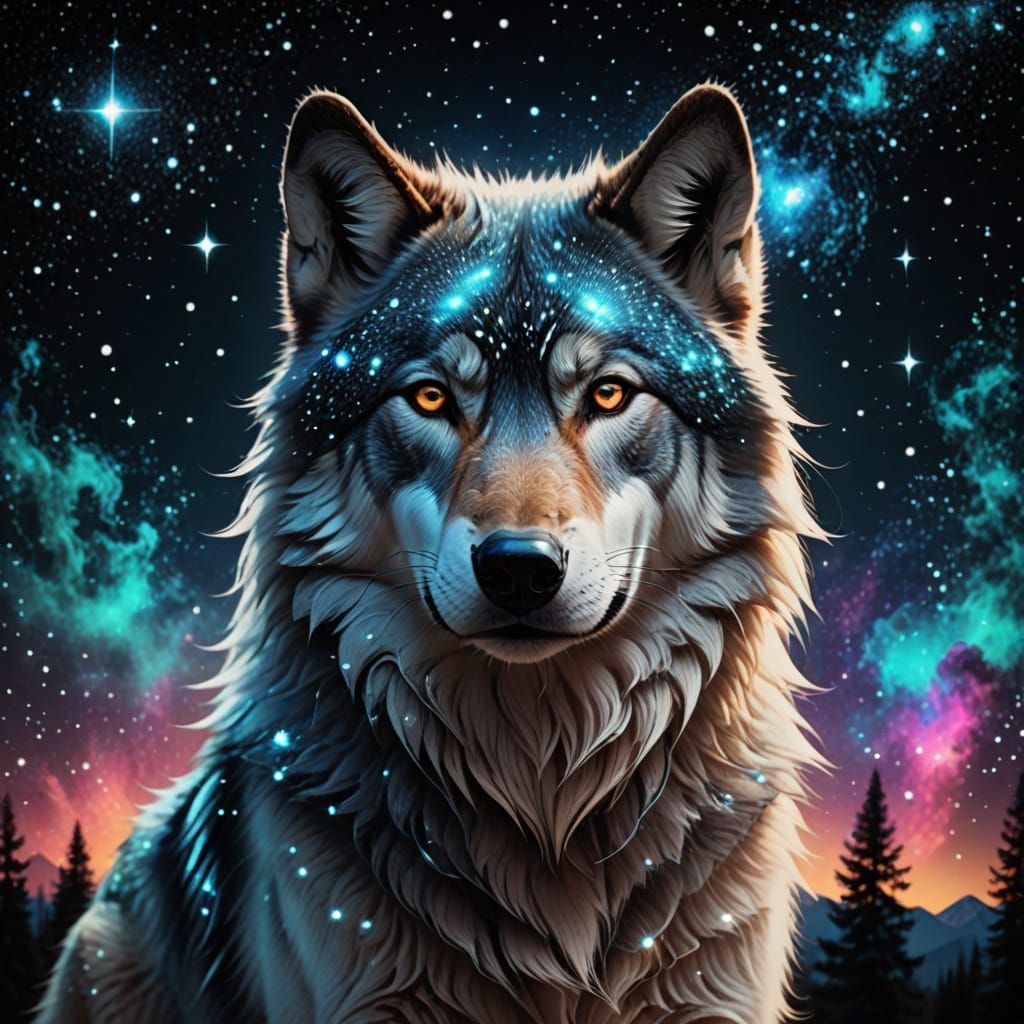 Celestial Wolf with Starry Aura