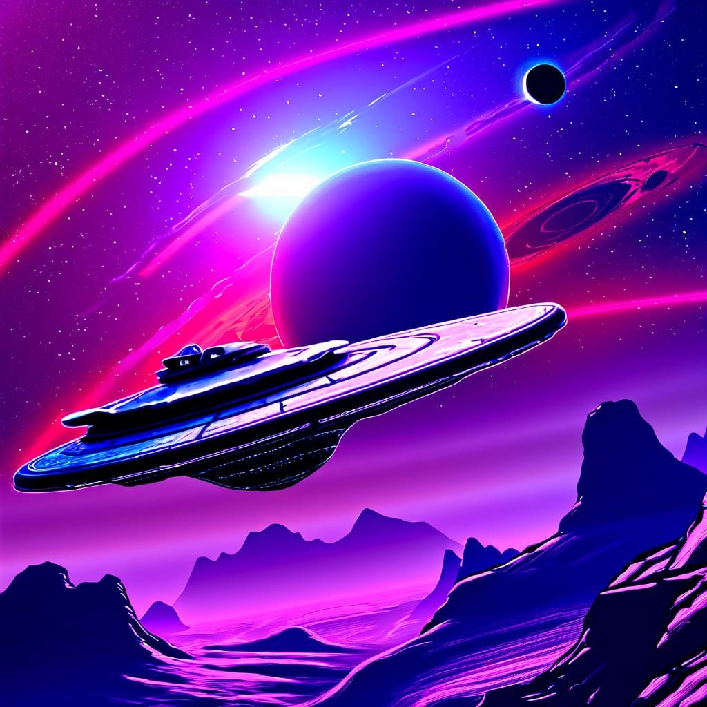 Distant Planet Cityscape Under Vibrant Nebula