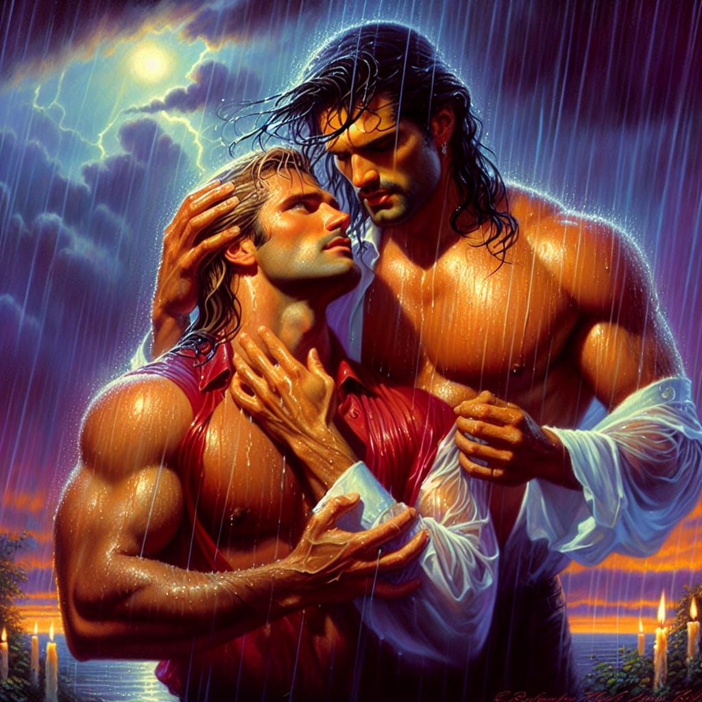 Passionate Embrace in Rain: A Romance Novel Scene