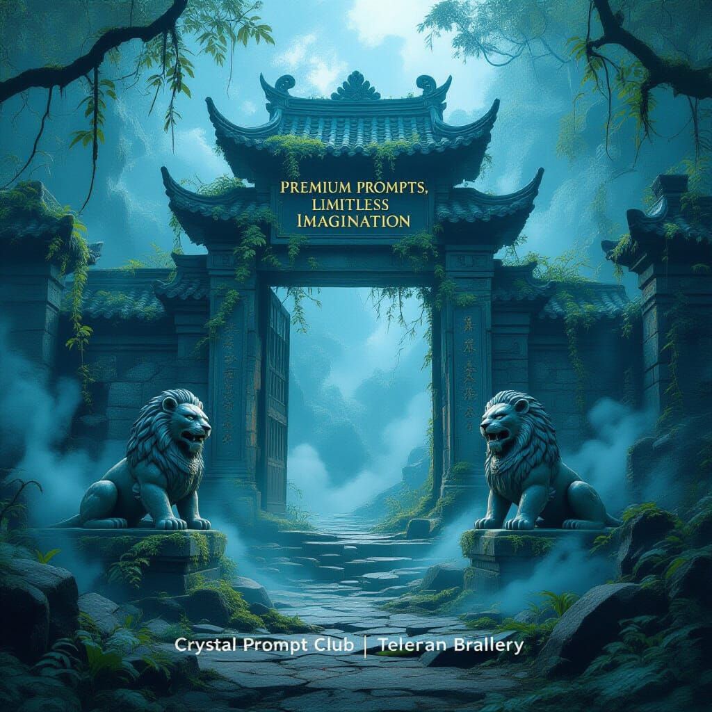 Mysterious Jungle Gate with Stone Lions