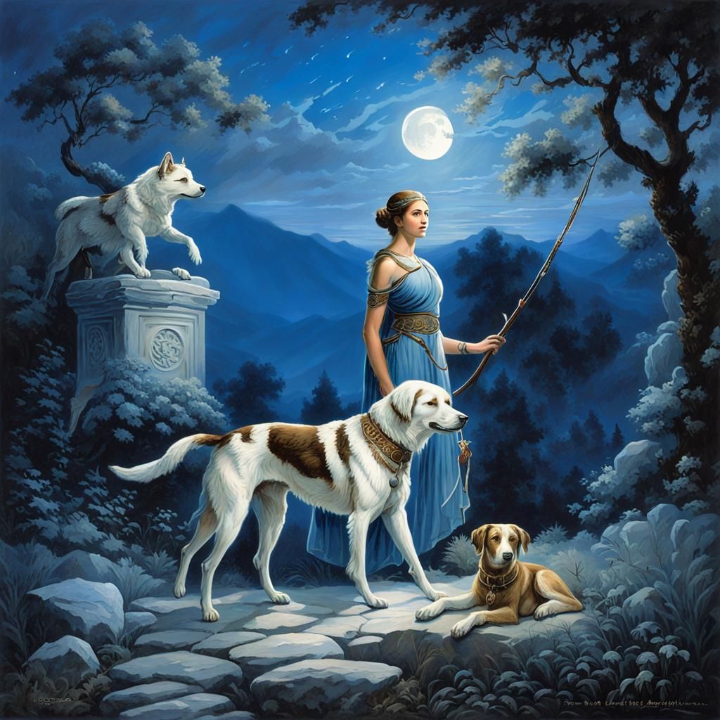 Artemis, Greek Goddess of the Hunt, at Night