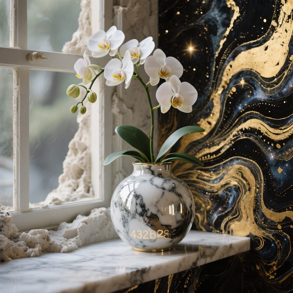Orchids in Marble Vase: Richly Textured Colors