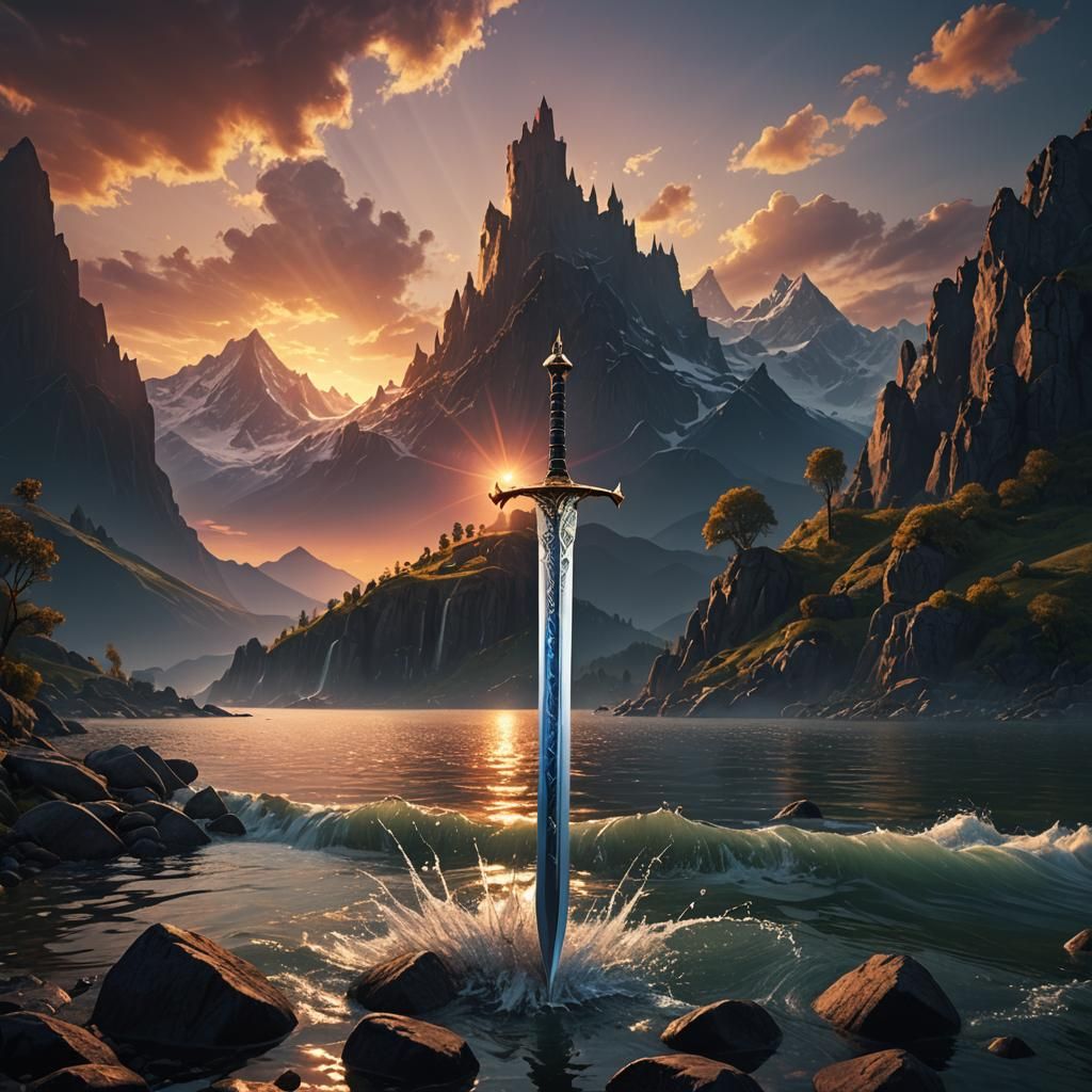Excalibur Sunset: A Matte Painting Landscape