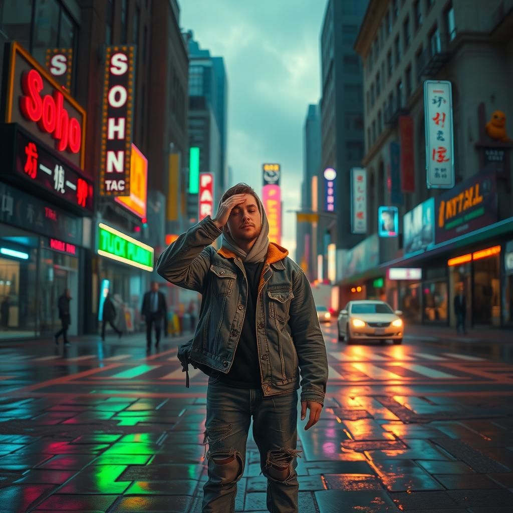 Soho Cityscape at Dawn in Cyberpunk Style