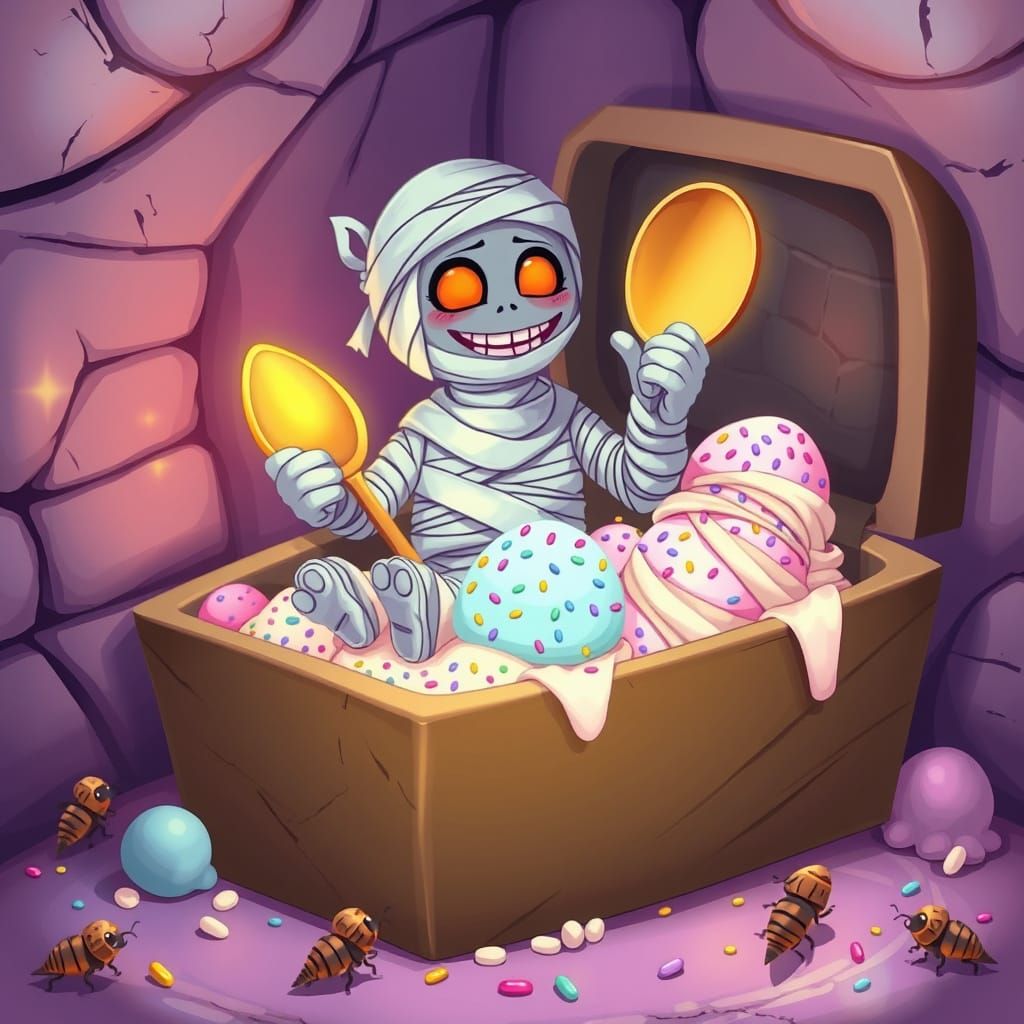 Mummy Enjoys Ice Cream in Ancient Sarcophagus