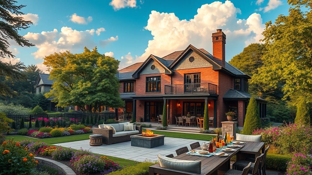 Impressionistic Outdoor Party at Luxury Brick House