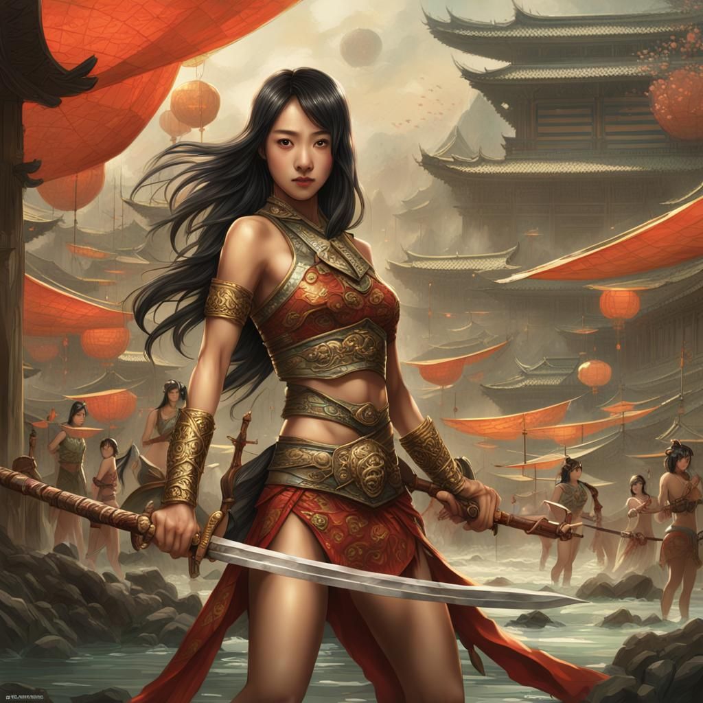 Diverse Warriors: Asian Women with Weapons in Bikinis