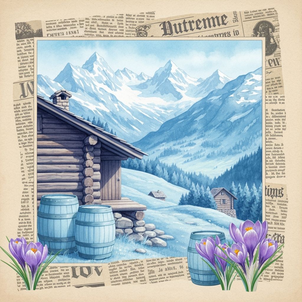 Victorian Watercolour Swiss Alps with Crocuses