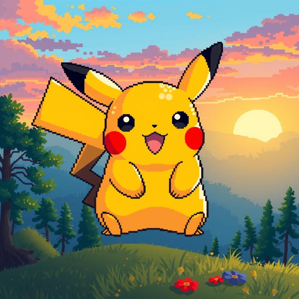 Pixel Art Portrait of Pikachu