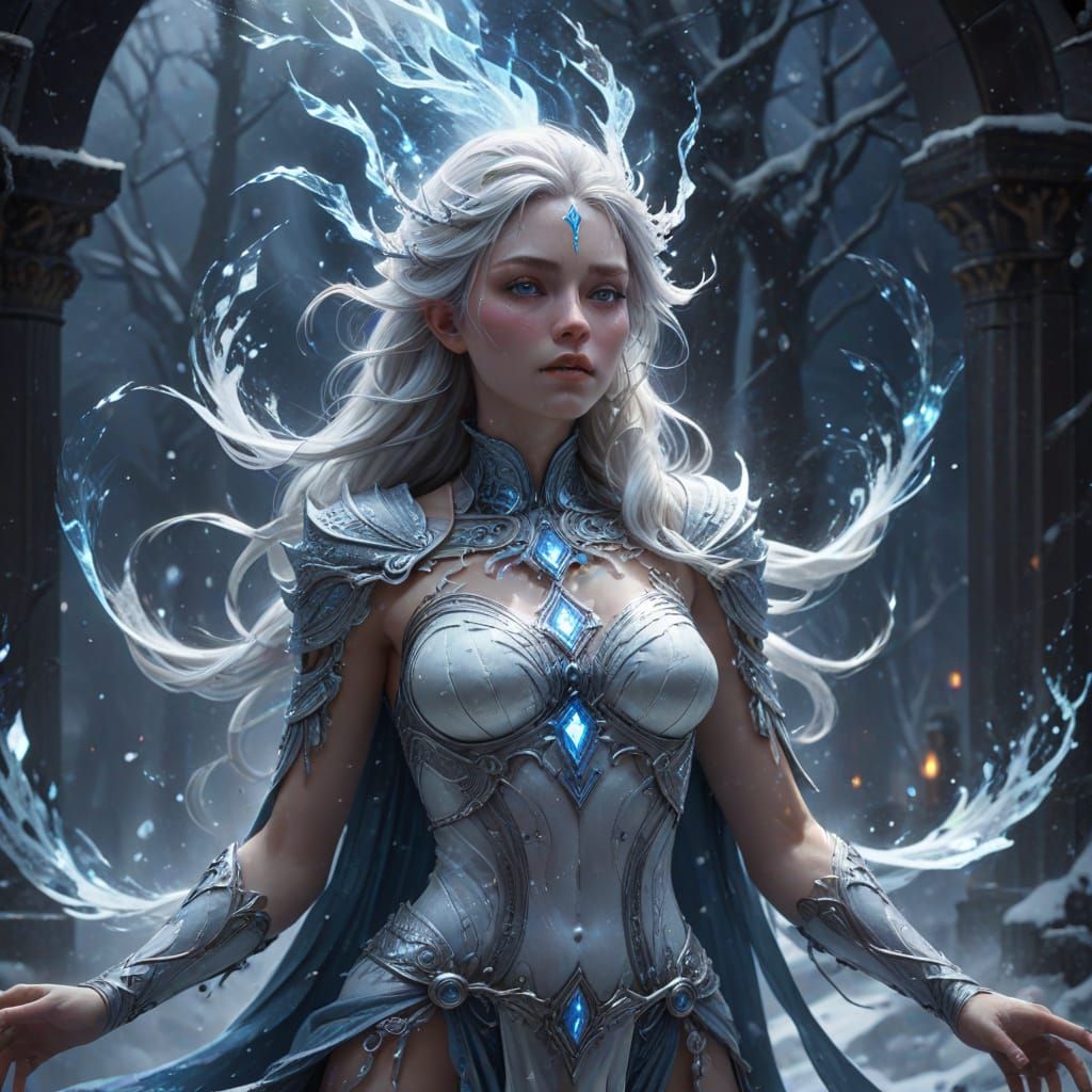 Ethereal Snow Spirit Woman in Blizzard
