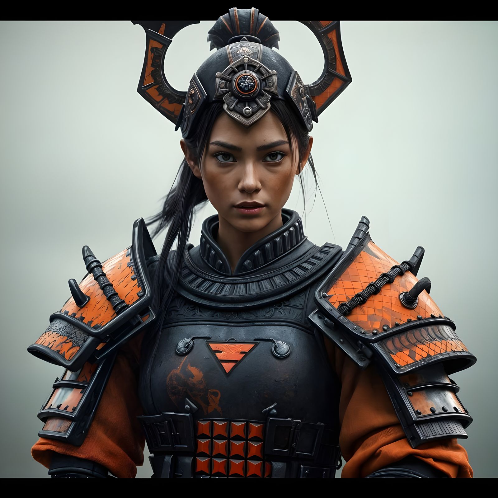 Heroic Samurai Warrior in Vibrant Orange and Black Armor