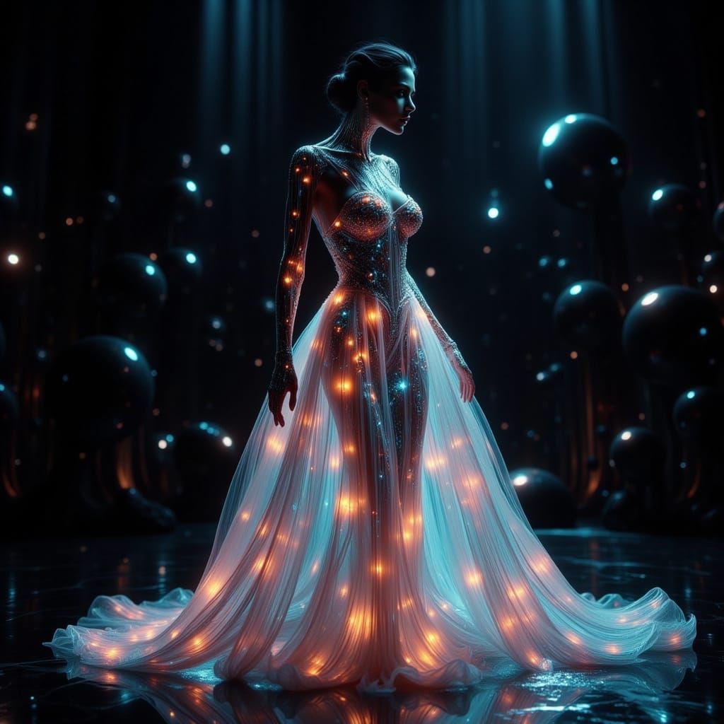 Glowing Woman in Elegant Gown Receives Oscar in a Moody, Cin...