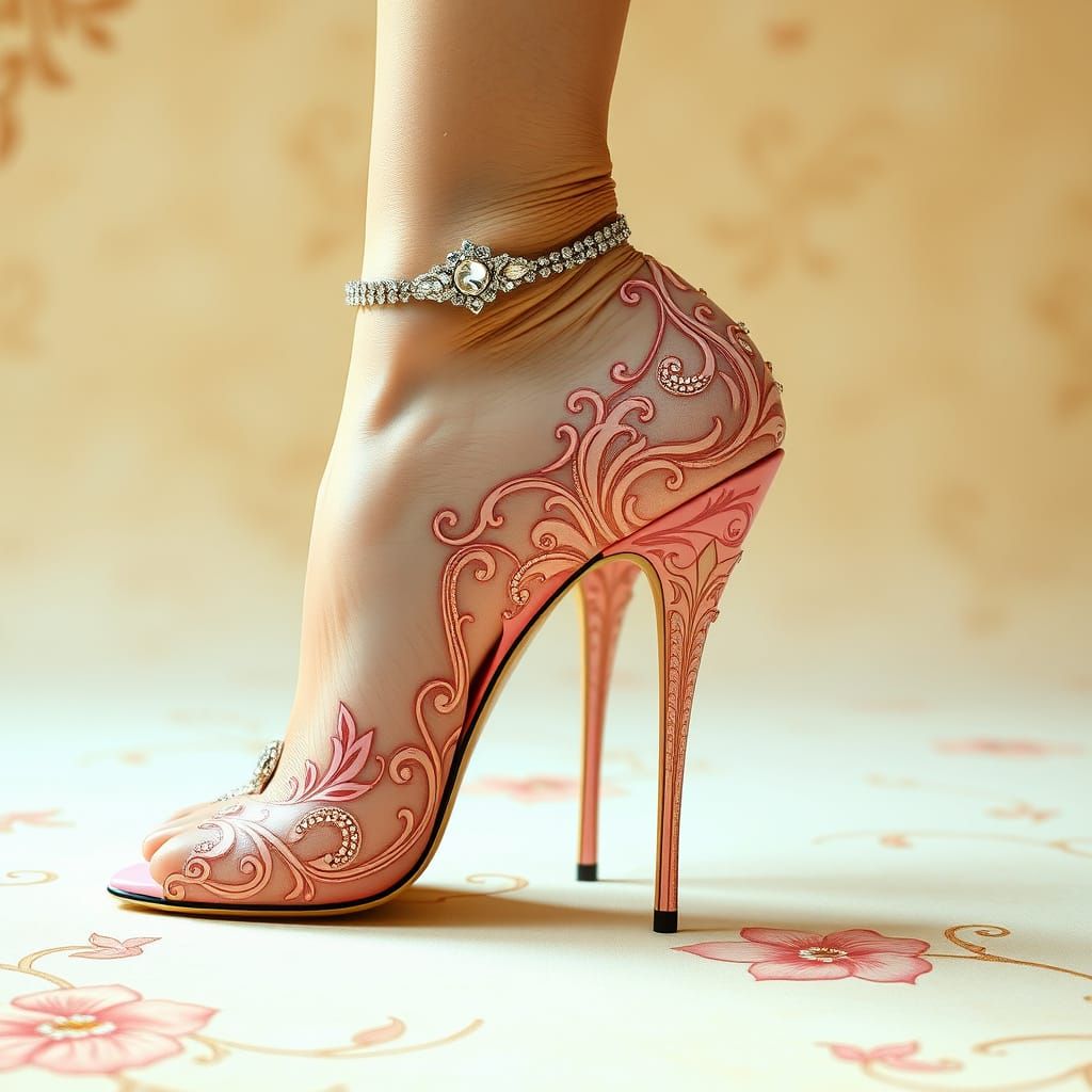highly ornate pastel pink stilettos