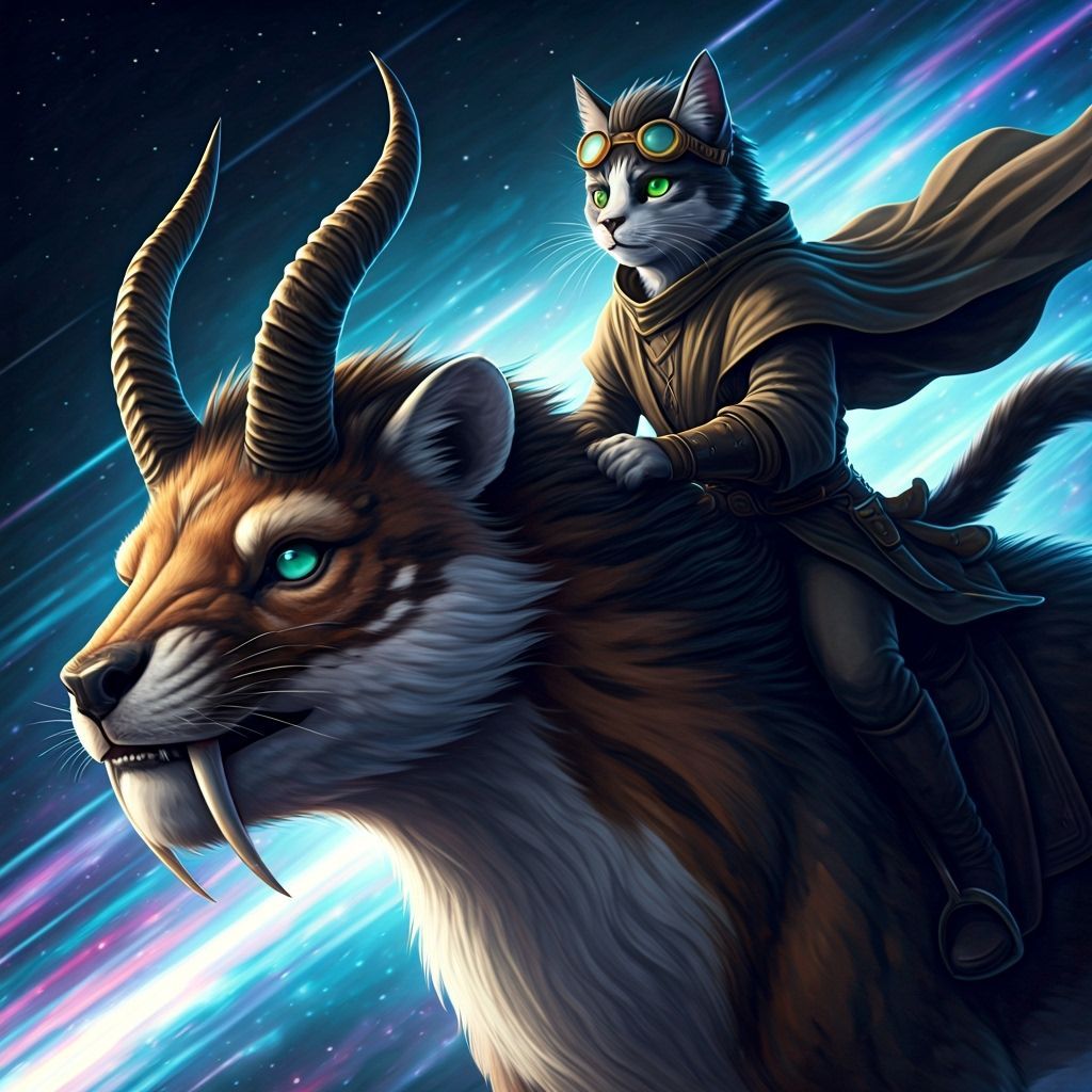 Felinoid Rider in Cosmic Fantasy Style