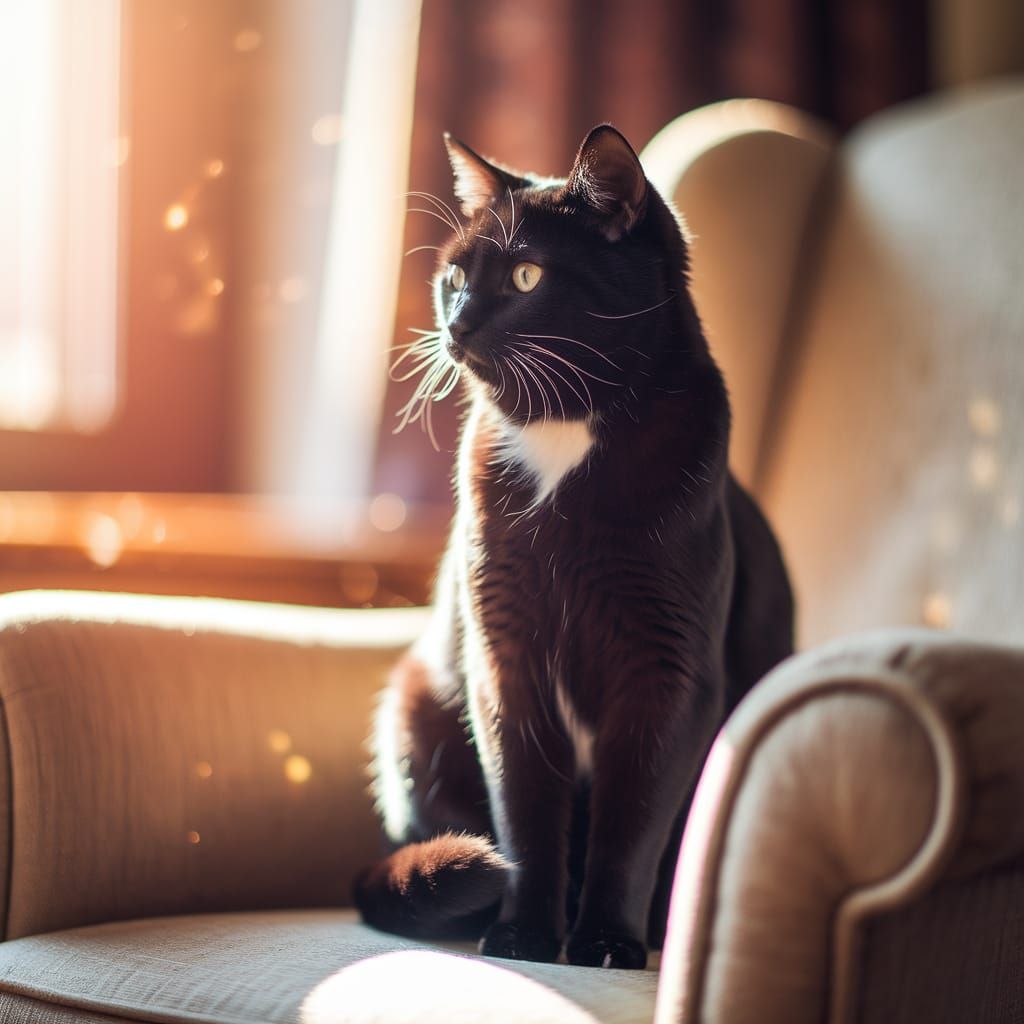 Regal Black Cat in Sunlit Afternoon Glow