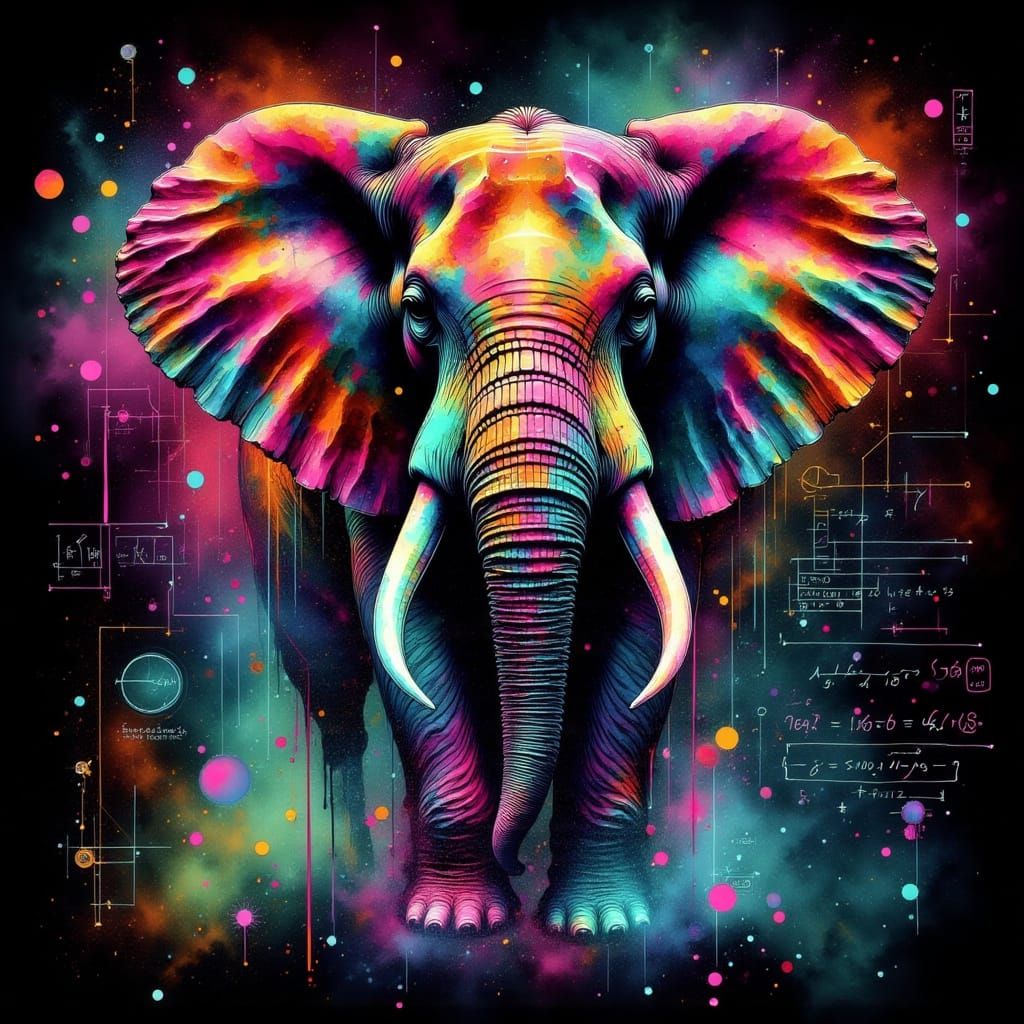Holographic Elephant in Matrix: Digital Neon Art