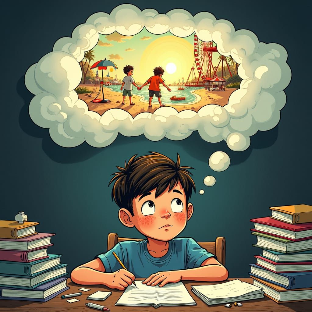 Boy's Dreamy Thoughts in Underground Comix Style