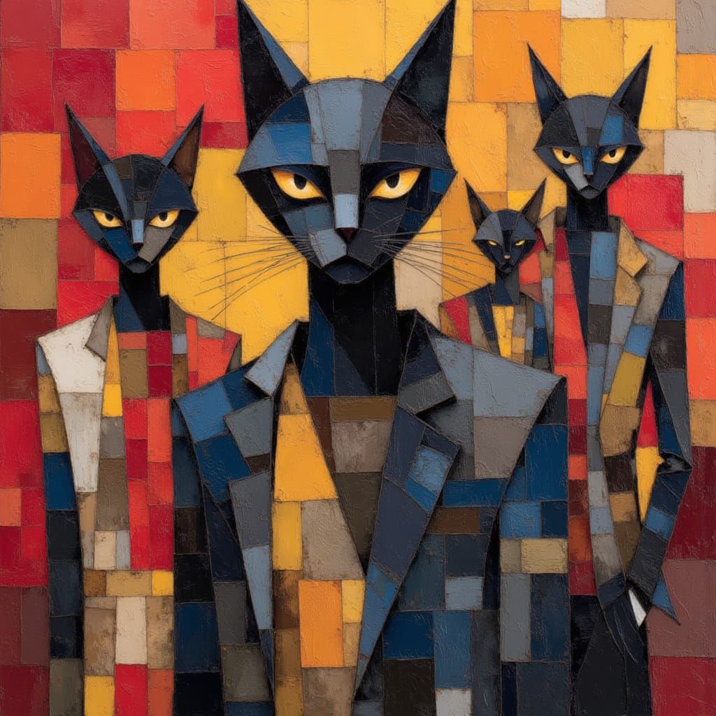 Crazy Cat Tribe in Edward Burra Style