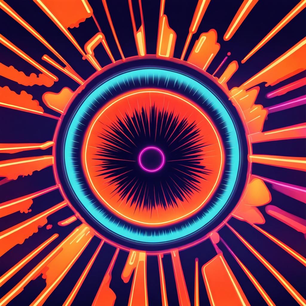 Abstract Orange Burst in Synthwave Neon Retro Style