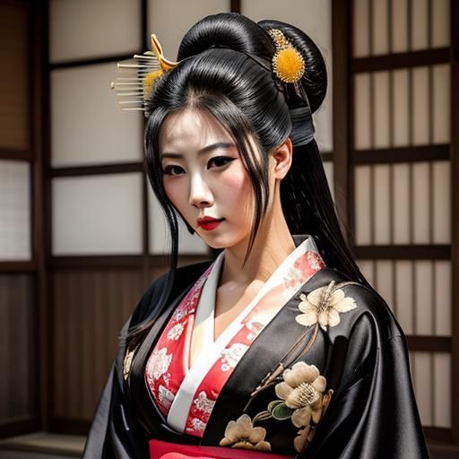 Yakuza Geisha with Flowing Black Hair