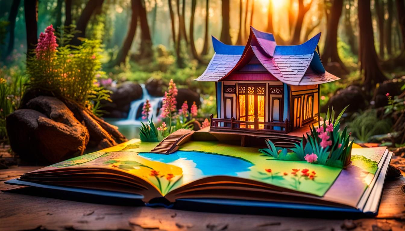 Thai Antique House Pop-Up Book at Sunrise