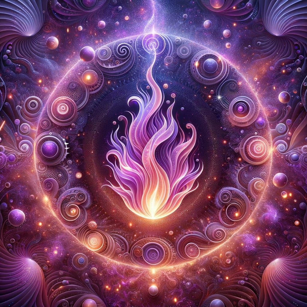 Surreal Sacred Flame Radiates Healing Energy in Vibrant Purp...