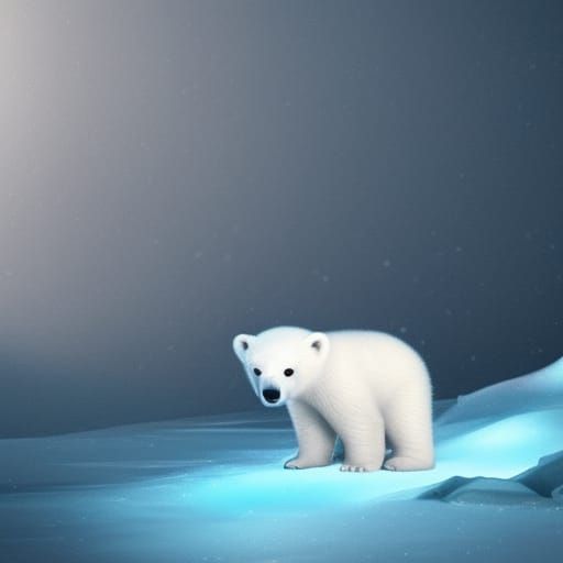 Cute Baby Polar Bear on Ice as Digital Art