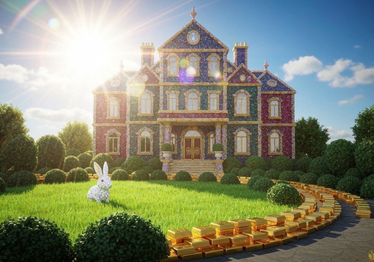 Gemstone Mansion with Emerald Grass and Diamond Rabbit