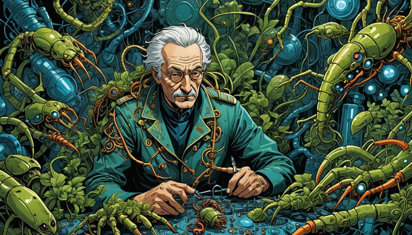 Eerie Watchmaker in Vibrant Astro Futurism