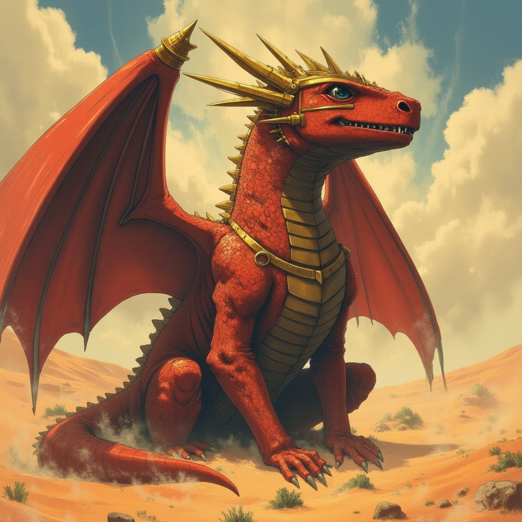 Majestic Dragon in Desert Landscape: Fantasy Art