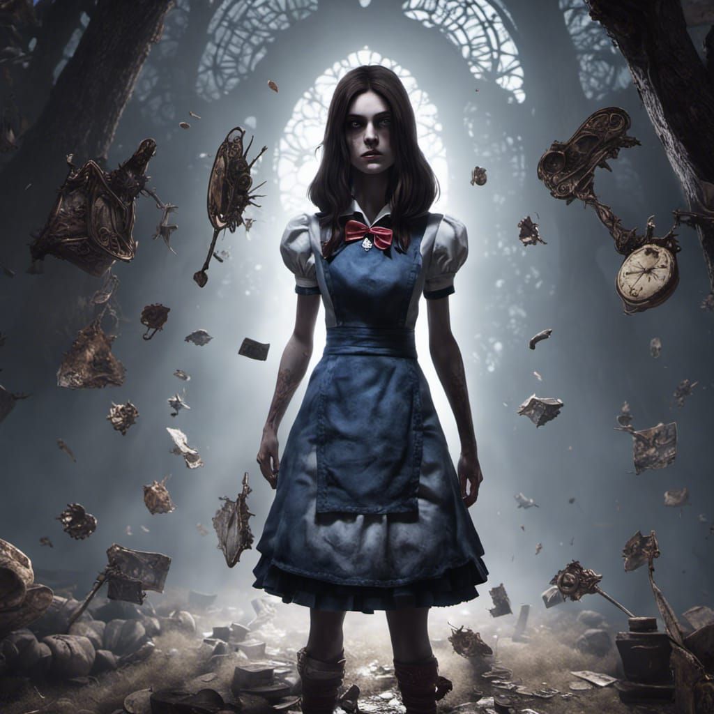 Dark and Sinister Alice in Hyper-Realistic Style