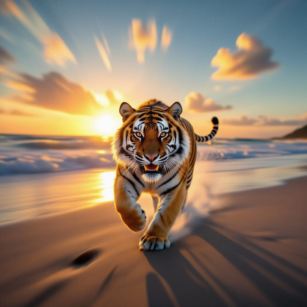 Tiger in Motion at Thai Sunset Beach
