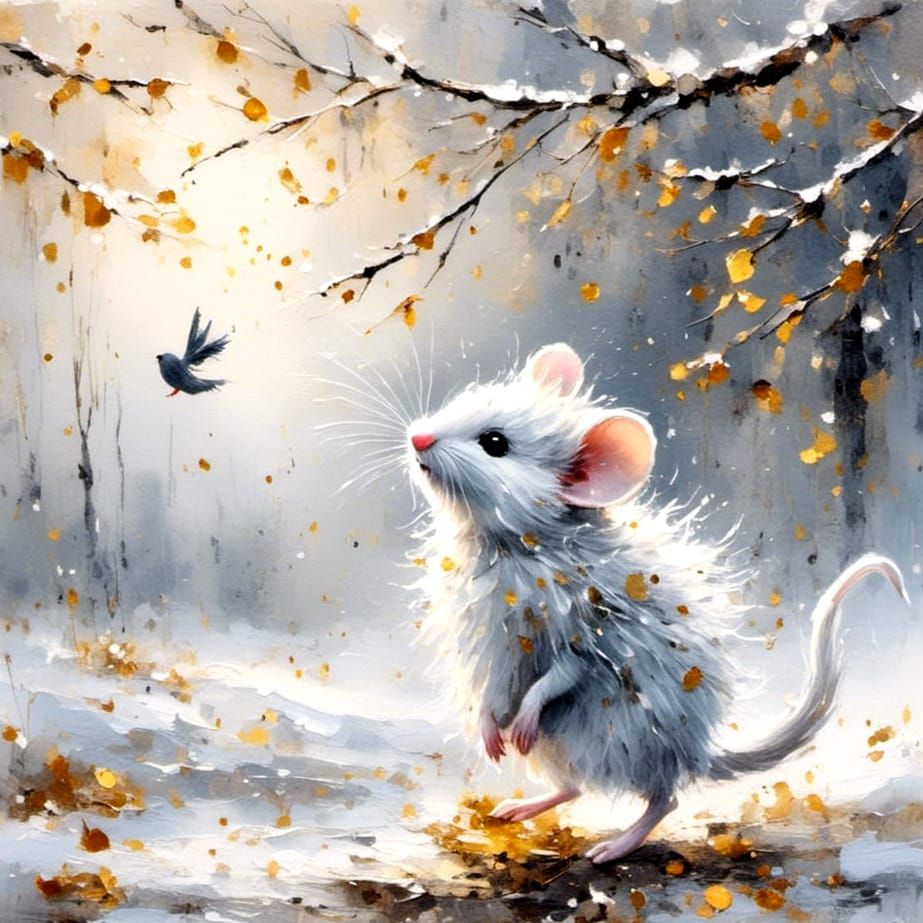 Mouse & Blackbird in Snow