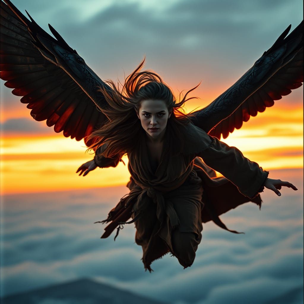 Ethereal Female Vildvittra in Sunset Flight