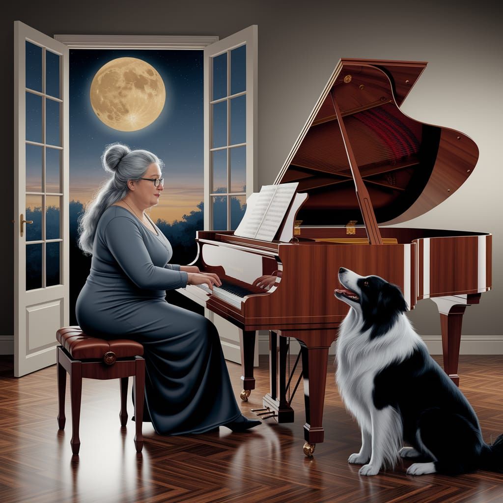 Ethereal Evening Piano Performance in Caravaggio Style