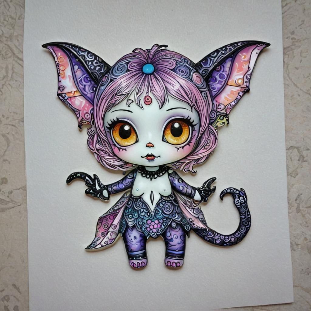 Diabolical Malevolent Encaustic Cute Adorable Chibi Psychedelic Zentangle Opalescent Halloween
