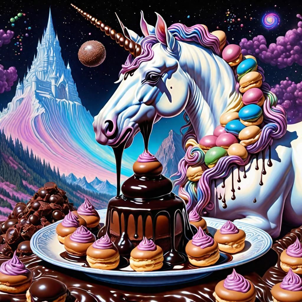 Unicorn Feasting on Profiteroles: Visionary Digital Art