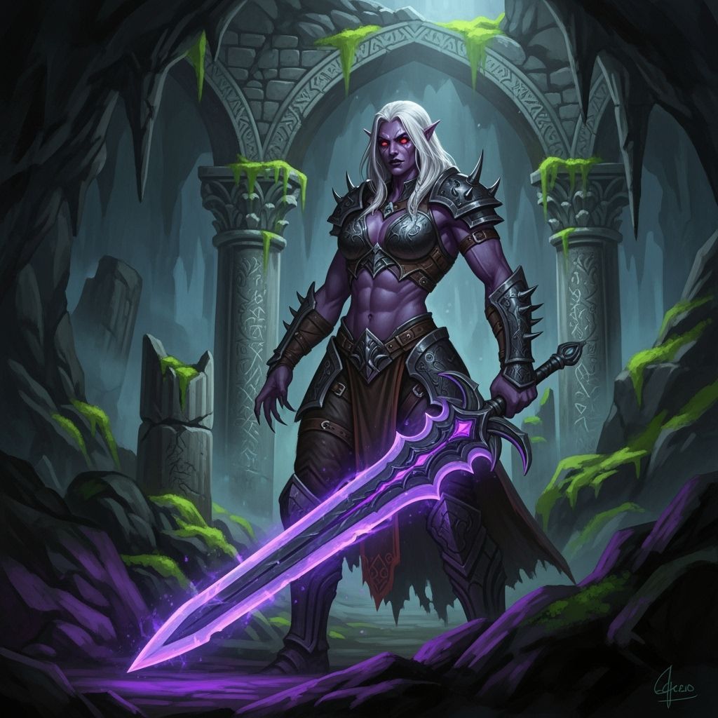 Muscular Drow Warrior Woman in Dark Fantasy Art Style