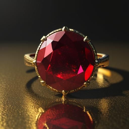 Gold Minimalist Ruby Ring in 3D Render