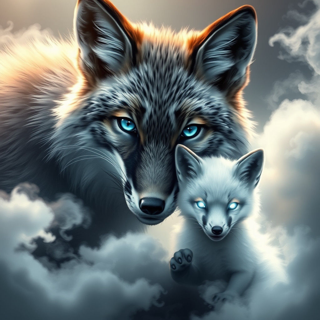 Fox Guardian Protecting Spirit Pup in Fantasy Art