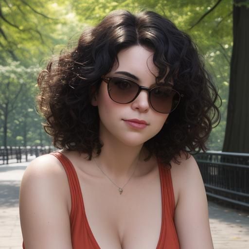 Woman with Red Sunglasses in Central Park Portrait