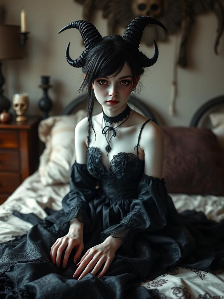 Ethereal Beauty: Humanized Nyarlathotep in Gothic Dress
