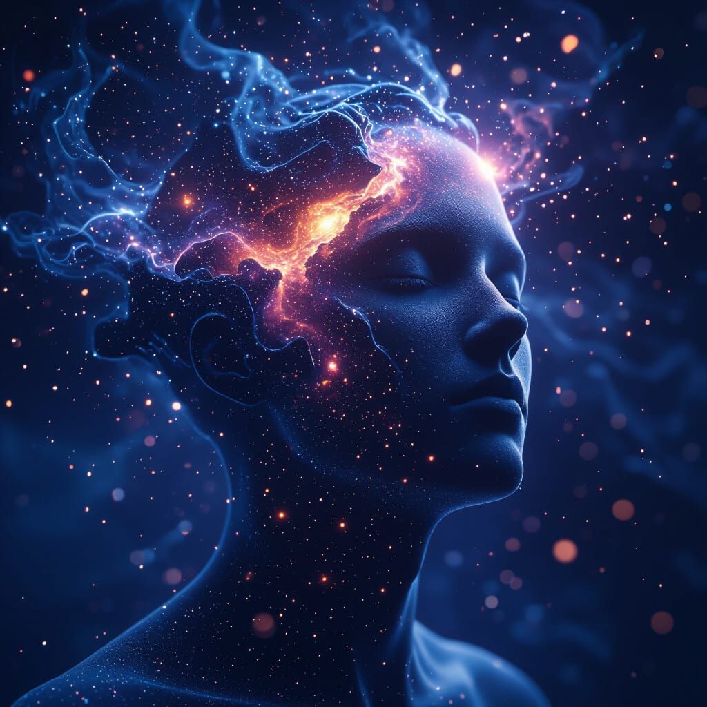 Human Head Dissolving Into Stars and Galaxies