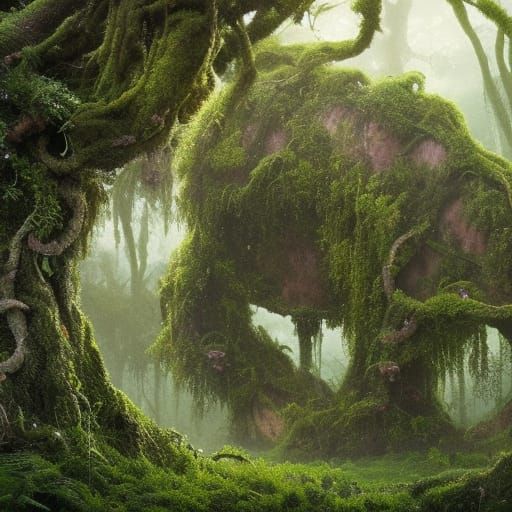 Overgrown Sculpture in a Dramatic Digital Painting